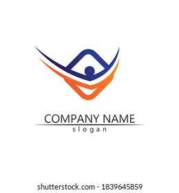 people Community vector logo care, group network and social icon design template
