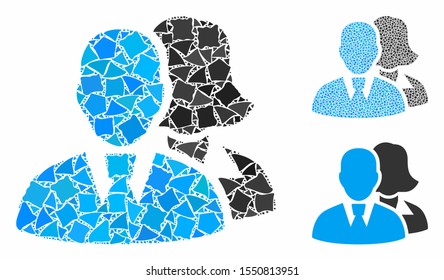 People composition of tremulant elements in various sizes and color tints, based on people icon. Vector tremulant pieces are grouped into collage. People icons collage with dotted pattern.