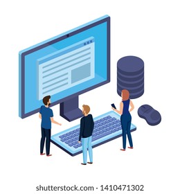 people with computer desktop and data disks