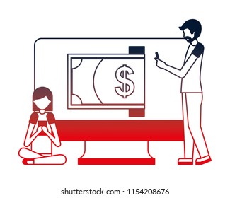 people with computer monitor and bill dollar