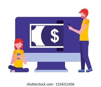 people with computer monitor and bill dollar