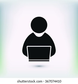 People With Computer, Person With Laptop  Icon. One Of Set Web Icons