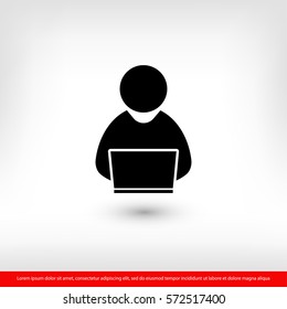 People With Computer, Person With Laptop  Icon. One Of Set Web Icons