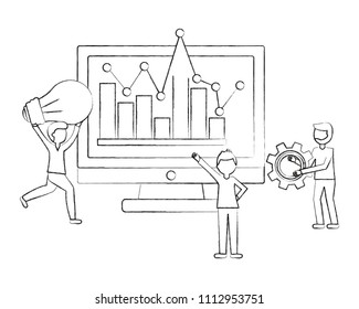 people computer screen idea gear cooperation teamwork