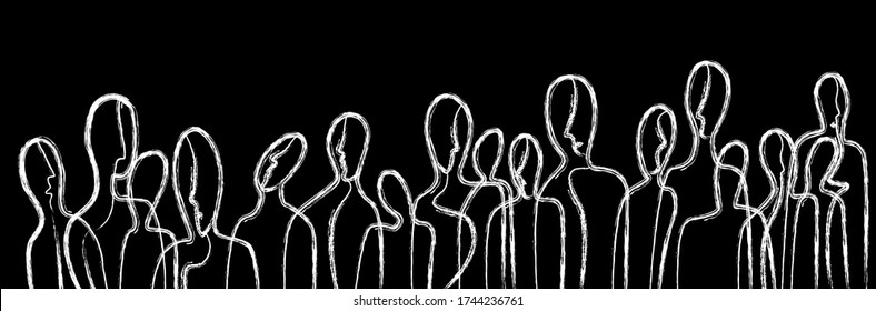 people concept, crowd of  people connected in white color on black background, communication creative contemporary idea, vector