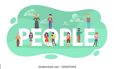 People concept. Different person with various appearance. Diversity concept. Young man and woman. Isolated vector illustration in cartoon style