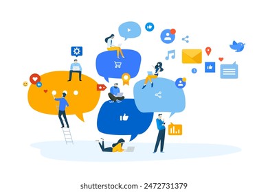 People concept of networking, online communication, internet community. Vector illustration for website banner, marketing material, business presentation, online advertising.