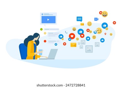 People concept of social media, internet marketing, networking, online communication. Vector illustration for website banner, marketing material, business presentation, online advertising.
