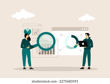 People concept. Vector illustration of team management, data analysis, planning, business report for graphic and web design, business presentation and marketing material.