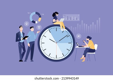 People concept. Vector illustration of time management, project development, market research for graphic and web design, business presentation and marketing material.