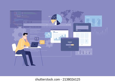 People concept. Vector illustration of  web development, programming and coding, seo, app development for graphic and web design, business presentation and marketing material.
