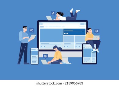 People concept. Vector illustration of web design and development, responsive design, seo, for graphic and web design, business presentation and marketing material.