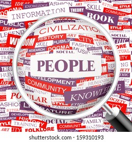 PEOPLE. Concept vector illustration. Word cloud with related tags and terms. Graphic tag collection. Wordcloud collage. 
