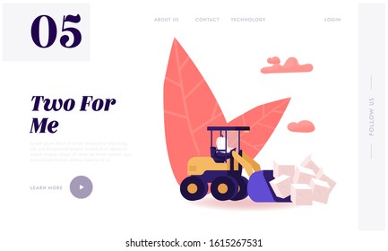 People Conducting Healthy Lifestyle Use Sweeteners Website Landing Page. Man Loading Huge Cubes of White Sugar with Excavator Remove Unhealthy Product Web Page Banner. Cartoon Flat Vector Illustration