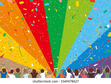a lot of people and confetti