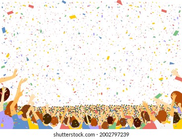 a lot of people and confetti