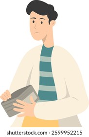 People Confused with Empty Wallet. Vector Character Illustration.