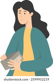 People Confused with Empty Wallet. Vector Character Illustration.