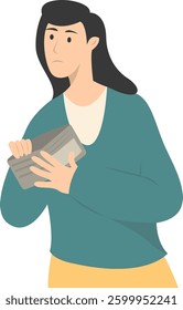People Confused with Empty Wallet. Vector Character Illustration.