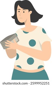 People Confused with Empty Wallet. Vector Character Illustration.