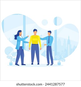 People congratulating colleague with business achievements.Flat vector illustration isolated on white