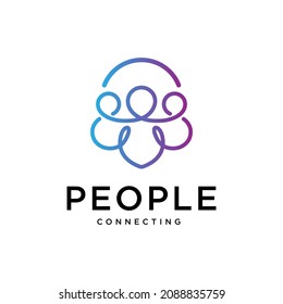 People Connect logo design template. Vector human resources label with line art style