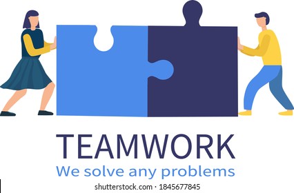 People connect the parts of the puzzle. Business concept of teamwork. Successful cooperation and partnership. Timbling design. vector flat illustration.