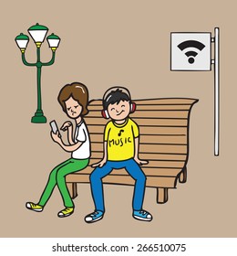 People connect to WIFI cartoon vector isolated