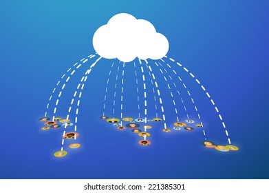 People connected In Cloud, flat illustration on blue background