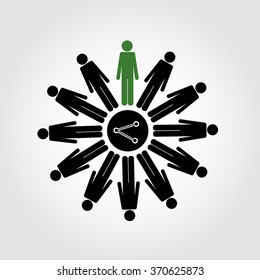 People connected in a network - symbol share. Vector icons for video, mobile apps, Web sites and print projects.