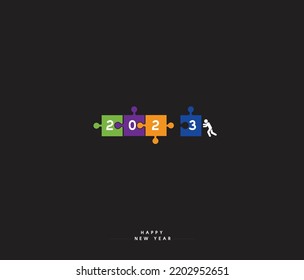 people connecting the 2023 puzzle. Happy new year concept. Vector illustration