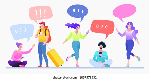 People connecting all over the world. Smart technology. businessmen discuss social network. dialogue speech bubbles above them. social networks. Vector illustration flat style.