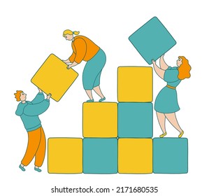 Menschen, die Würfel verbinden. Teamwork, Business und Collaboration Konzept. Vektorgrafik