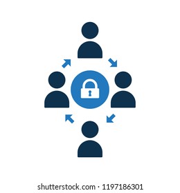 People connecting icon. Community icon with padlock sign. Teamwork icon and security, protection, privacy symbol. Vector illustration
