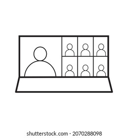 people connecting, learning or meeting online by teleconference, videoconference, telecommuting on laptop, working from home and working from any concept, flat vector , Video conference icon digital