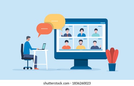 People Connecting Online Teleconference Video Conference Stock Vector ...