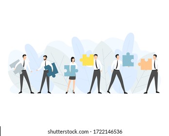 People connecting puzzle. Business concept of teamwork, cooperation, partnership.