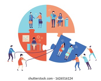 people connecting puzzle elements. Business concept. Team metaphor