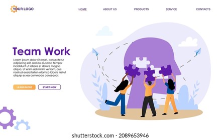 People connecting puzzle pieces, help each other, collaborate together, find solution. Business metaphor of teamwork make task. Problem solving abstract concept. Flat vector illustration