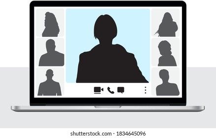 People Connecting Together, Learning or Meeting Online with Teleconference, Video Conference Remote working on Laptop, Work from Home and Work from Anywhere. Concept, Simple, Flat Vector Illustration.