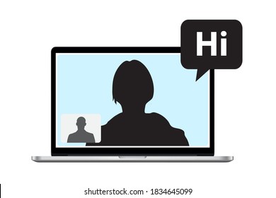 People Connecting Together, Learning or Meeting Online with Teleconference, Video Conference Remote working on Laptop, Work from Home and Work from Anywhere. Concept, Simple, Flat Vector Illustration.
