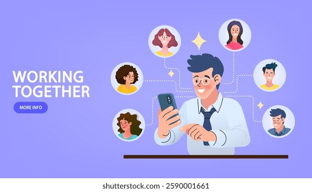 people connecting together, learning or meeting online with teleconference, video conference remote working on laptop computer, work from home and work from anywhere concept, flat vector illustration