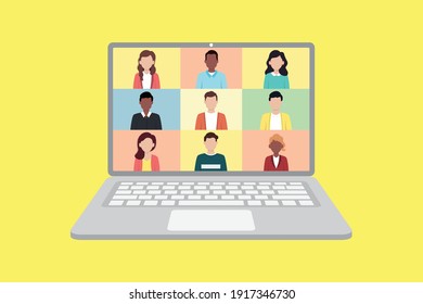 People connecting together.meeting online with teleconference, video conference remote working on laptop, work from home vector illustration.