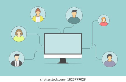 Personas conectando y trabajando en línea. Ilustración del vector