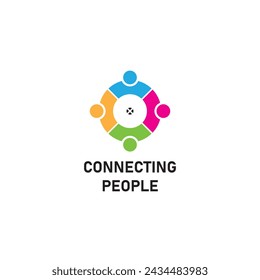people connection icon, business network logo, infographic about social networks and communication. People holding hands, forming a rainbow circle abstract symbol of connected people design o 4 circle