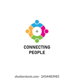 icono de conexión de personas, logo de la red empresarial, infografía sobre redes sociales y comunicación. Personas de la mano, formando un círculo de arco iris símbolo abstracto de personas conectadas diseño de 4 círculos