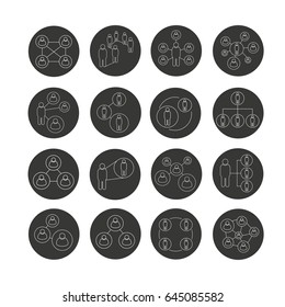 people connection icon set in circle button