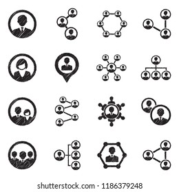People Connection Icons. Black Scribble Design. Vector Illustration.