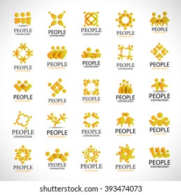 People Connection Icons Set-Isolated On Gray Background-Vector Illustration,Graphic Design Editable For Your Design.Collection Of Happy People,Unity Sign Connected