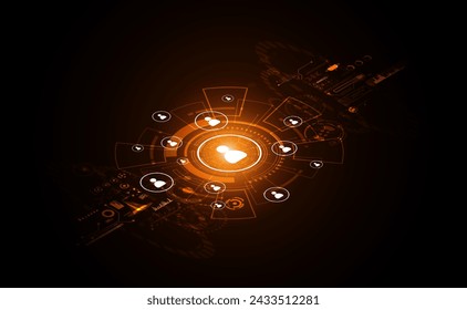 people and connection icons technology ui futuristic concept hud interface hologram elements of digital data chart, communication, computing and circle percent vitality innovation on hi tech future